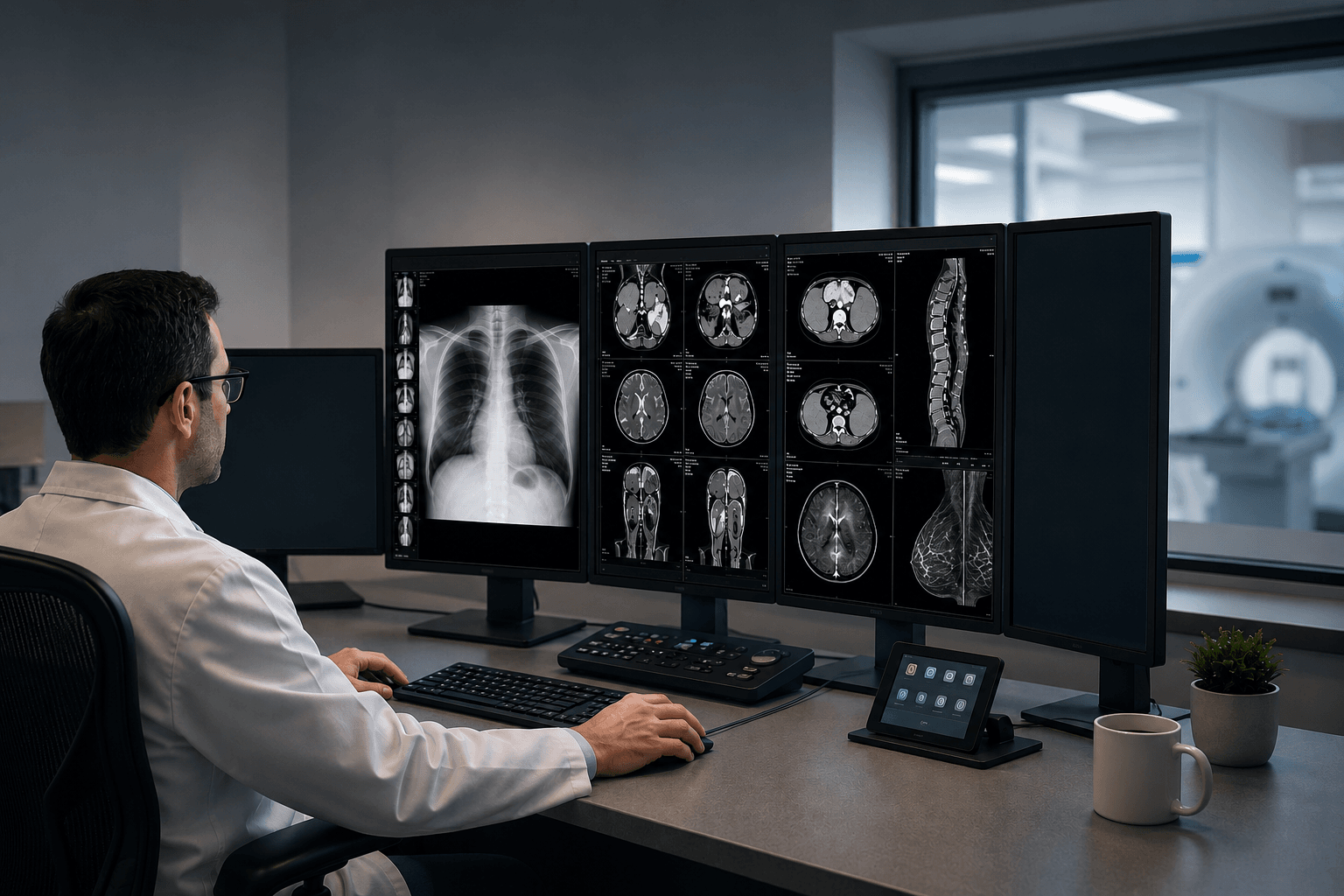 Multi-monitor workstation setup for radiology