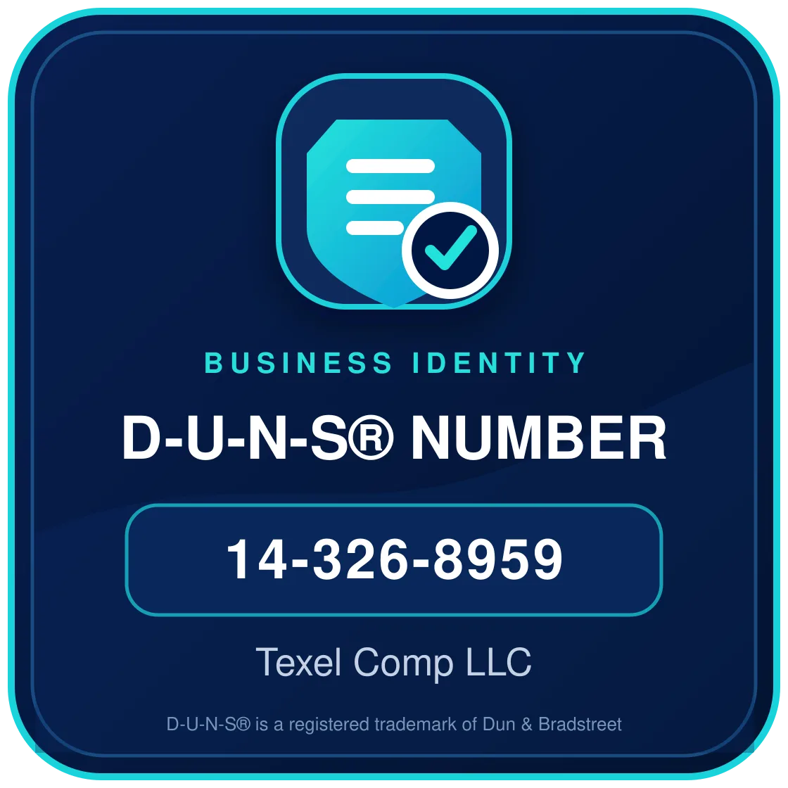 Texel Comp D-U-N-S registered business identity, number 14-326-8959